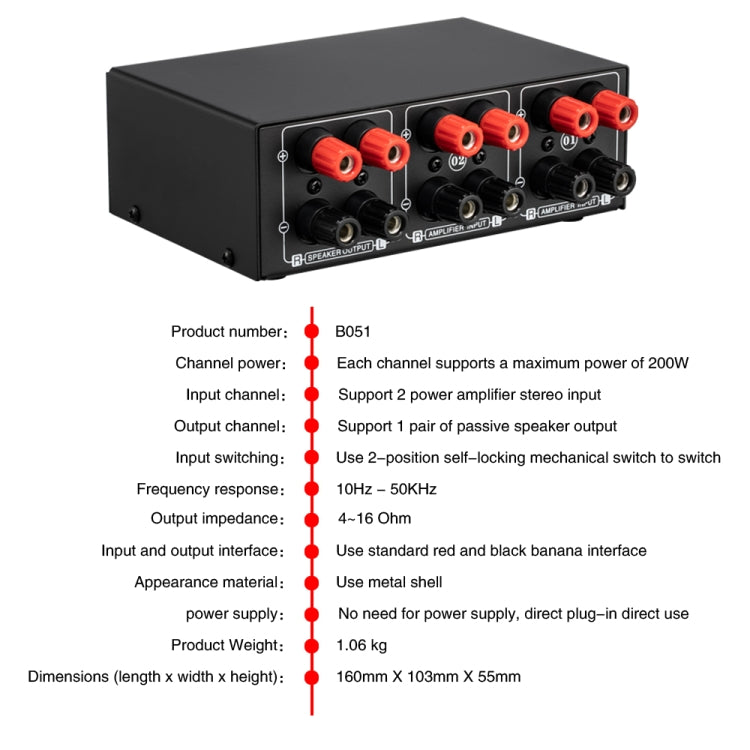 B051 2 Input And 1 Output Power Amplifier And Speaker Selection Switcher Output With Volume Adjustment 2 Power Amplifiers Audio Switcher Switch Distribution Comparator -  by PMC TechLife | Online Shopping South Africa | PMC TechLife