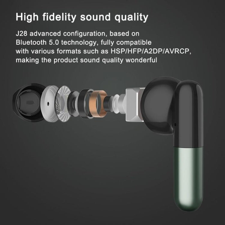 J28 TWS Wireless Bluetooth Earphones LED Digital Display HIFI Music Sport Earphone(Green) - TWS Earphone by PMC TechLife | Online Shopping South Africa | PMC TechLife