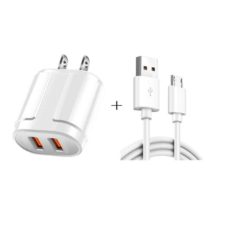 Dual USB Portable Travel Charger + 1 Meter USB to Micro USB Data Cable, US Plug(White) - free shipping - PMC TechLife - Order now!
