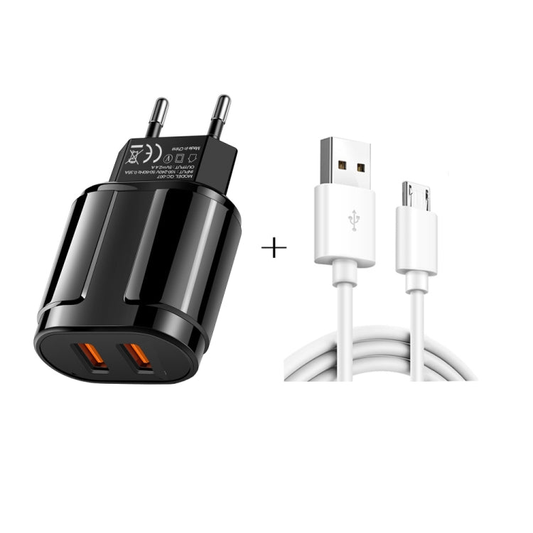 Dual USB Portable Travel Charger + 1 Meter USB to Micro USB Data Cable, EU Plug(Black) - free shipping - PMC TechLife - Order now!