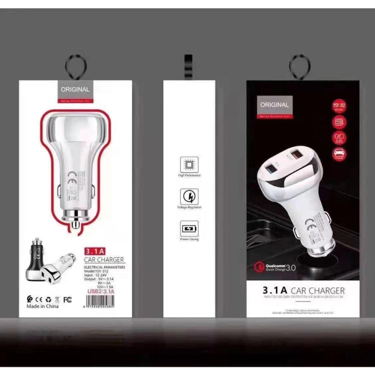 YSY-312 2 in 1 18W Portable QC3.0 Dual USB Car Charger + 1m 3A USB to Micro USB Data Cable Set(White) - Car Charger by PMC TechLife | Online Shopping South Africa | PMC TechLife