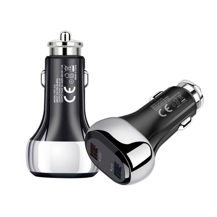 YSY-312 2 in 1 18W Portable QC3.0 Dual USB Car Charger + 1m 3A USB to USB-C / Type-C Data Cable Set(Black) - Car Charger by PMC TechLife | Online Shopping South Africa | PMC TechLife