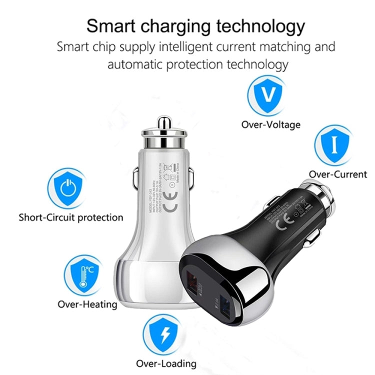 YSY-312 2 in 1 18W Portable QC3.0 Dual USB Car Charger + 1m 3A USB to USB-C / Type-C Data Cable Set(White) - Car Charger by PMC TechLife | Online Shopping South Africa | PMC TechLife