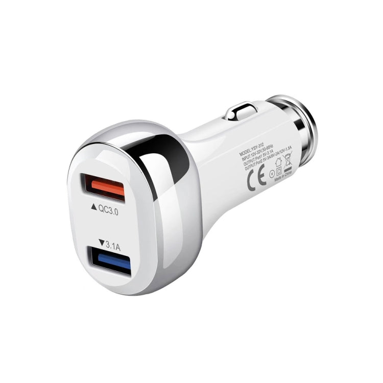 YSY-312 2 in 1 18W Portable QC3.0 Dual USB Car Charger + 1m 3A USB to 8 Pin Data Cable Set(White) - Car Charger by PMC TechLife | Online Shopping South Africa | PMC TechLife