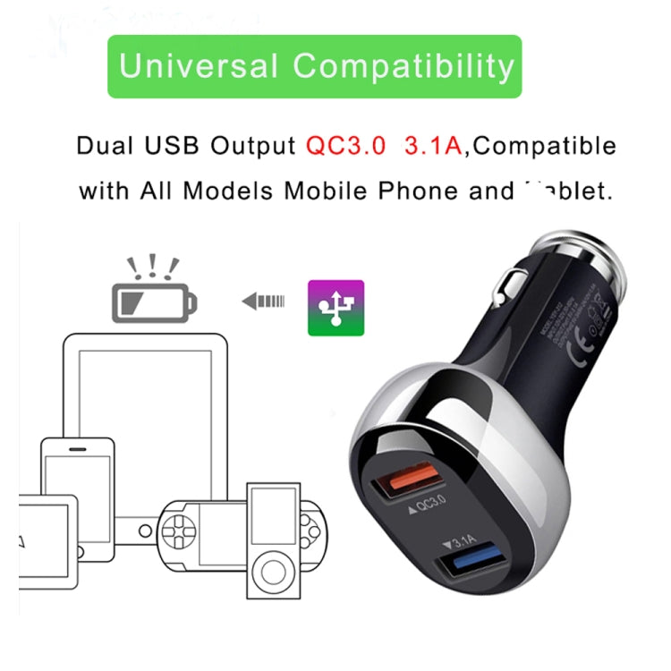 YSY-312 2 in 1 18W Portable QC3.0 Dual USB Car Charger + 1m 3A USB to 8 Pin Data Cable Set(White) - Car Charger by PMC TechLife | Online Shopping South Africa | PMC TechLife