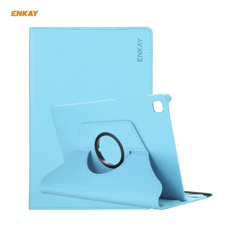 For Samsung Galaxy Tab S6 Lite P610 / P615 / Tab S6 Lite 2022 / P613 / P619 ENKAY 360 Rotation Kickstand Leather Smart Tablet Case(Light Blue) - Tab S6 Lite P610 / P615 by ENKAY | Online Shopping South Africa | PMC TechLife | Buy Now Pay Later Mobicred