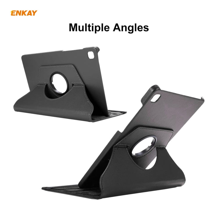 For Samsung Galaxy Tab S6 Lite P610 / P615 / Tab S6 Lite 2022 / P613 / P619 ENKAY 360 Rotation Kickstand Leather Smart Tablet Case(Black) - Tab S6 Lite P610 / P615 by ENKAY | Online Shopping South Africa | PMC TechLife | Buy Now Pay Later Mobicred