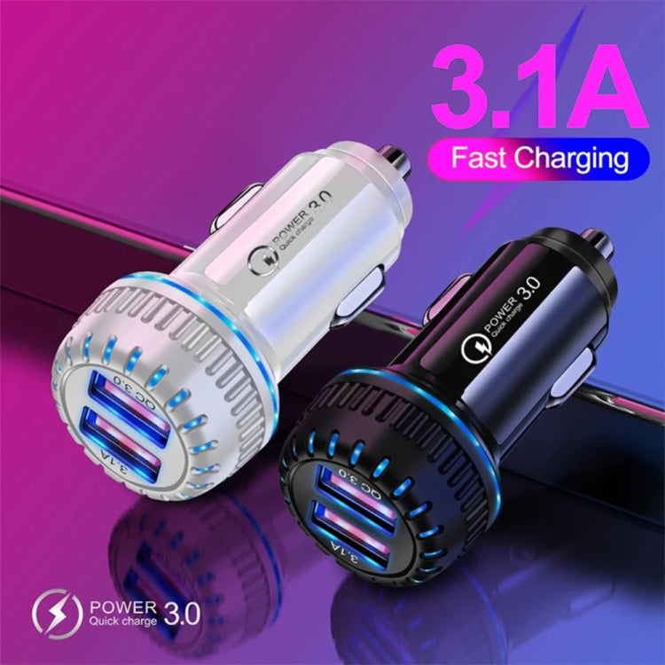 YSY-349 QC3.0 Dual Port USB Car Charger + 3A USB to 8 Pin Data Cable, Length: 1m(Black) - Car Charger by PMC TechLife | Online Shopping South Africa | PMC TechLife