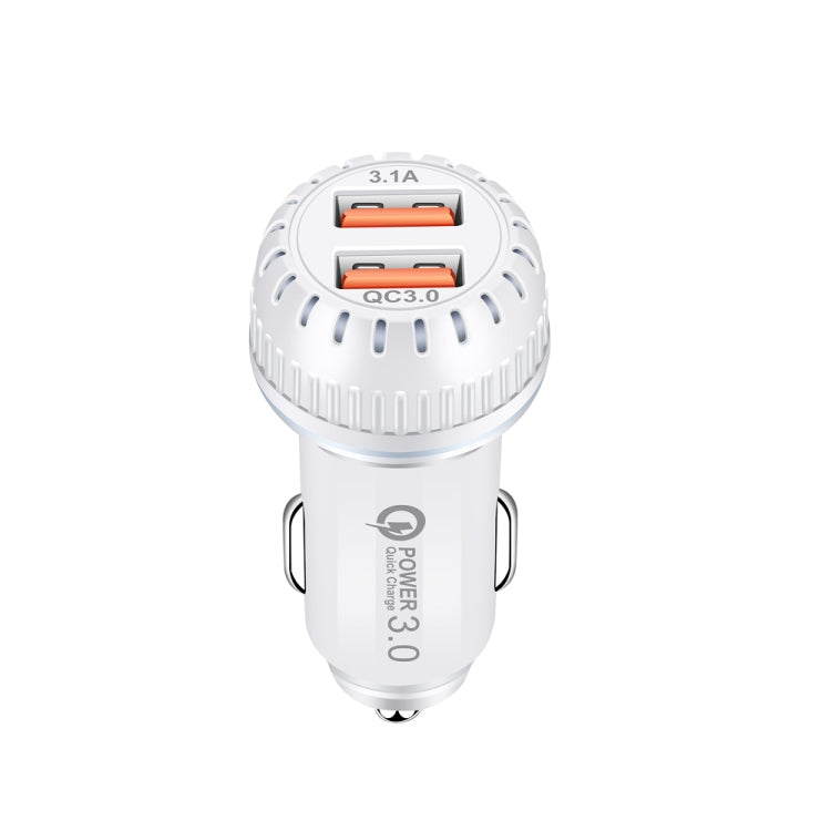 YSY-349 QC3.0 Dual Port USB Car Charger + 3A USB to USB-C / Type-C Data Cable, Length: 1m(White) - Car Charger by PMC TechLife | Online Shopping South Africa | PMC TechLife