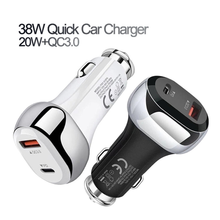 YSY-312PD QC3.0 18W USB + PD 20W USB-C / Type-C Car Charger with USB to Micro USB Data Cable(White) - Car Charger by PMC TechLife | Online Shopping South Africa | PMC TechLife