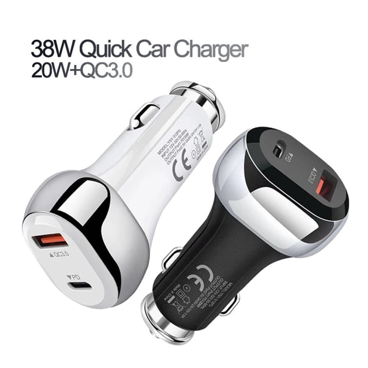 YSY-312PD QC3.0 18W USB + PD 20W USB-C / Type-C Car Charger with USB to USB-C / Type-C Data Cable(White) - Car Charger by PMC TechLife | Online Shopping South Africa | PMC TechLife