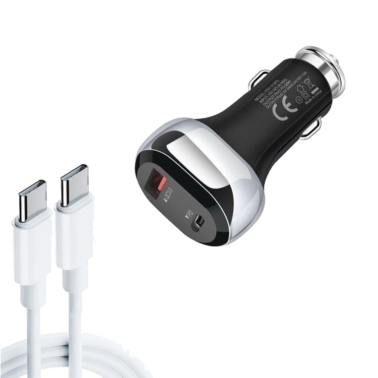 YSY-312PD QC3.0 18W USB + PD 20W USB-C / Type-C Car Charger with Type-C to Type-C Data Cable(Black) - Car Charger by PMC TechLife | Online Shopping South Africa | PMC TechLife