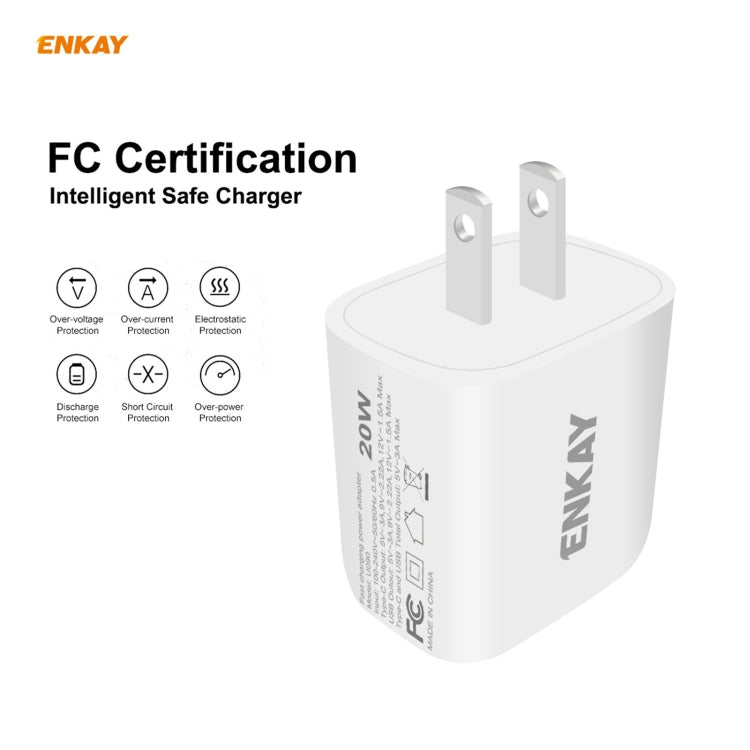 ENKAY Hat-Prince 20W PD Type-C + QC 3.0 USB Fast Charging Travel Charger Power Adapter with Fast Charge Data Cable, US Plug(With Type-C Cable) - free shipping - PMC TechLife - Order now!