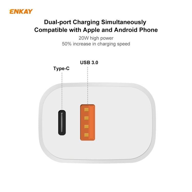 ENKAY Hat-Prince 20W PD Type-C + QC 3.0 USB Fast Charging Travel Charger Power Adapter with Fast Charge Data Cable, US Plug(With Type-C Cable) - free shipping - PMC TechLife - Order now!