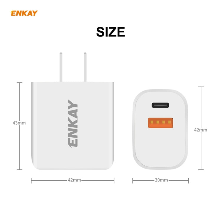 ENKAY Hat-Prince 20W PD Type-C + QC 3.0 USB Fast Charging Travel Charger Power Adapter with Fast Charge Data Cable, US Plug(With Type-C Cable) - free shipping - PMC TechLife - Order now!
