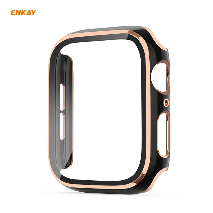 ENKAY Hat-Prince Full Coverage Electroplated PC Case + Tempered Glass Protector for Apple Watch Series 6 / 5 / 4 / SE 40mm(Black+Champagne) - Watch Cases by ENKAY | Online Shopping South Africa | PMC TechLife | Buy Now Pay Later Mobicred