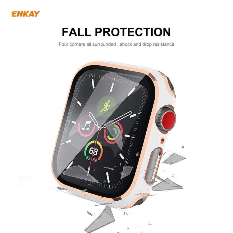ENKAY Hat-Prince Full Coverage Electroplated PC Case + Tempered Glass Protector for Apple Watch Series 6 / 5 / 4 / SE 40mm(White+Champagne) - Watch Cases by ENKAY | Online Shopping South Africa | PMC TechLife | Buy Now Pay Later Mobicred