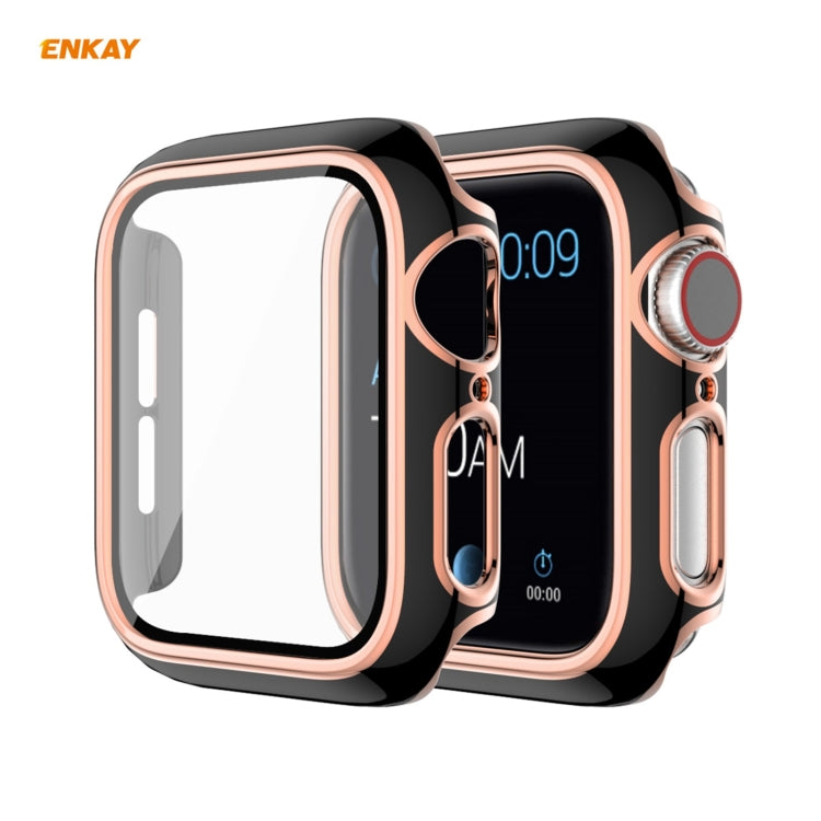 ENKAY Hat-Prince Full Coverage Electroplated PC Case + Tempered Glass Protector for Apple Watch Series 6 / 5 / 4 / SE 44mm(Black+Champagne) - Watch Cases by ENKAY | Online Shopping South Africa | PMC TechLife | Buy Now Pay Later Mobicred