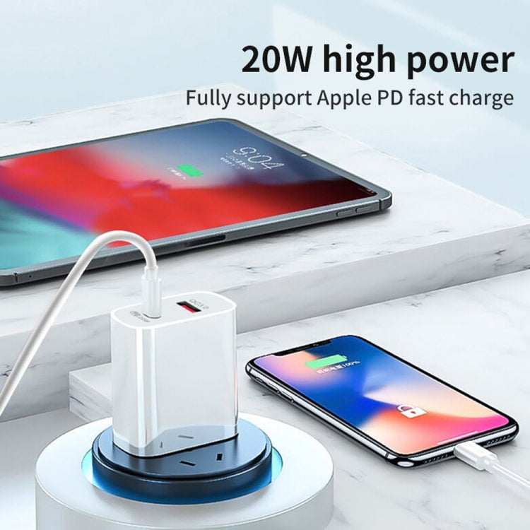 20W PD Type-C + QC 3.0 USB Interface Fast Charging Travel Charger with USB to 8 Pin Fast Charge Data Cable EU Plug - USB Charger by PMC TechLife | Online Shopping South Africa | PMC TechLife