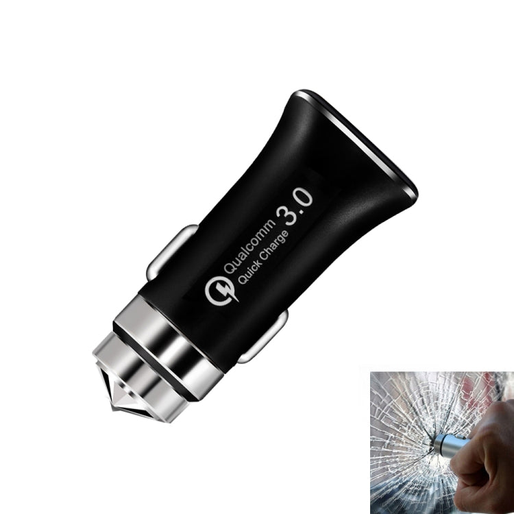 LZ-328 Safety Hammer Type QC3.0 USB  Fast Charging Car Charger(Black) - Car Charger by PMC TechLife | Online Shopping South Africa | PMC TechLife