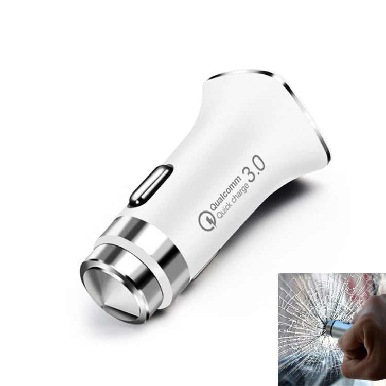 LZ-328 Safety Hammer Type QC3.0 USB  Fast Charging Car Charger(White) - Car Charger by PMC TechLife | Online Shopping South Africa | PMC TechLife