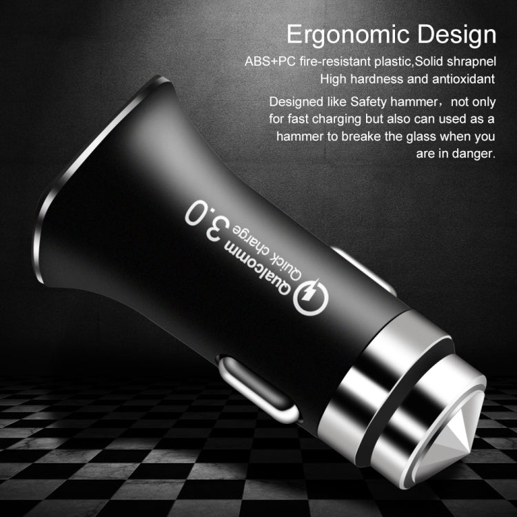 LZ-328 Safety Hammer Type QC3.0 USB  Fast Charging Car Charger(White) - Car Charger by PMC TechLife | Online Shopping South Africa | PMC TechLife