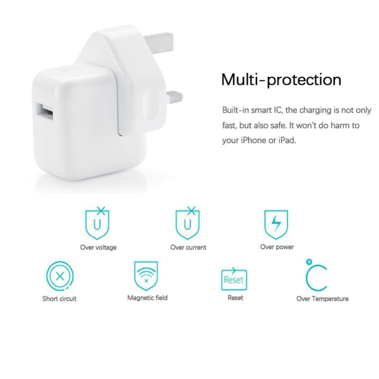 12W USB Charger + USB to 8 Pin Data Cable for iPad / iPhone / iPod Series, UK Plug - free shipping - PMC TechLife - Order now!