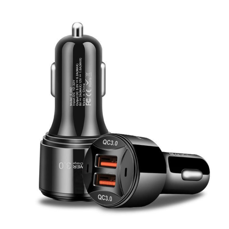 TE-092 36W Dual QC3.0 USB Fast Car Charger(Black) - Car Charger by PMC TechLife | Online Shopping South Africa | PMC TechLife