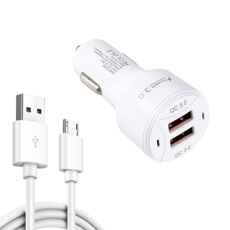 TE-092 36W Dual QC3.0 USB Fast Car Charger + USB to Micro USB Data Cable Set(White) - Car Charger by PMC TechLife | Online Shopping South Africa | PMC TechLife
