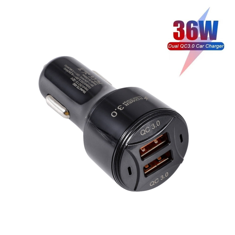 TE-092 36W Dual QC3.0 USB Fast Car Charger + USB to Micro USB Data Cable Set(Black) - Car Charger by PMC TechLife | Online Shopping South Africa | PMC TechLife