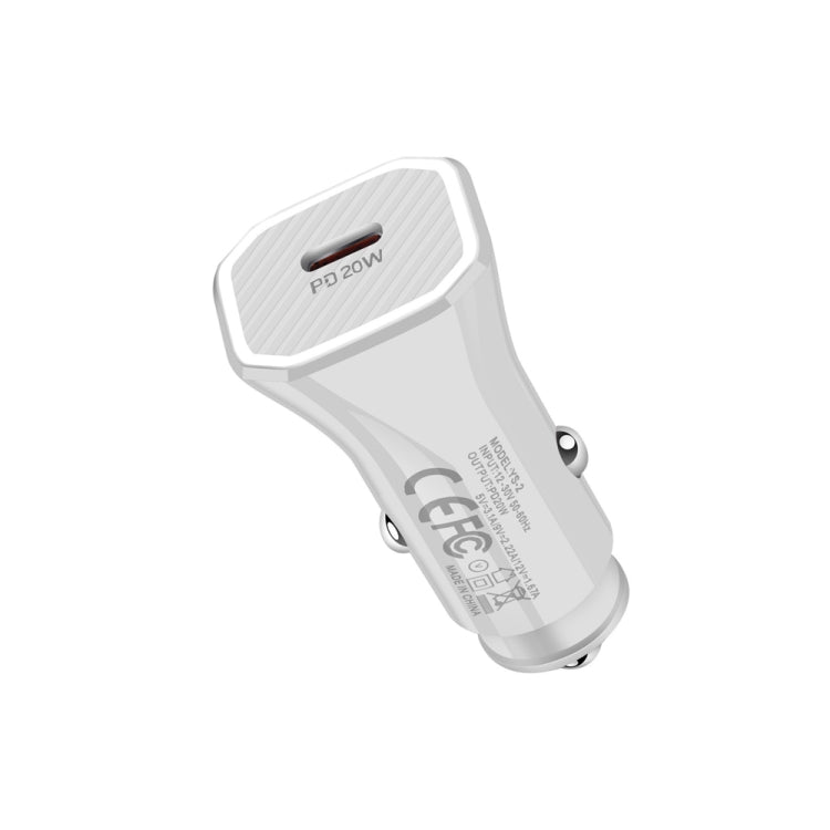 YS-2 PD 20W USB-C / Type-C Interface Car Fast Charger for iPhone Series / iPad Series(White) - Car Charger by PMC TechLife | Online Shopping South Africa | PMC TechLife