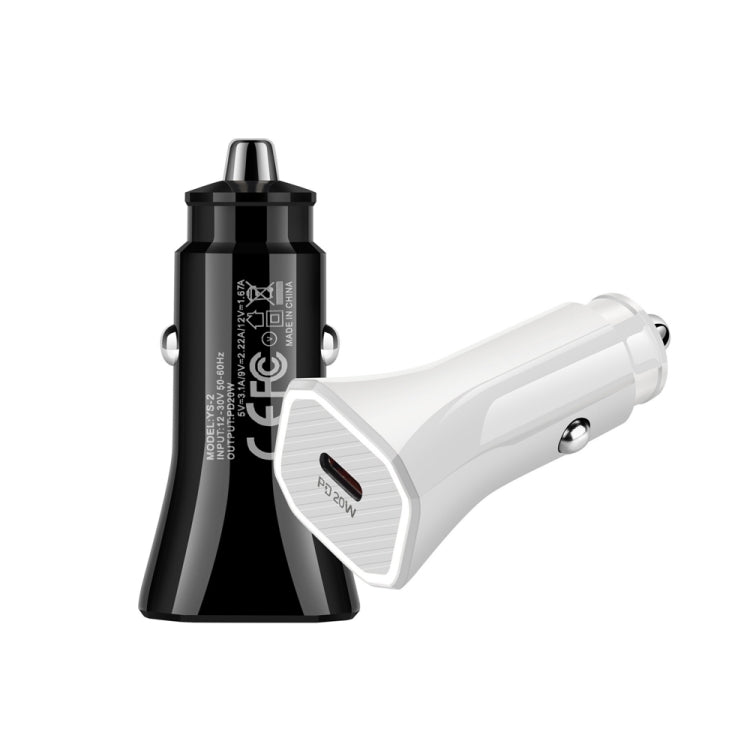 YS-2 PD 20W USB-C / Type-C Interface Car Fast Charger for iPhone Series / iPad Series(Black) - Car Charger by PMC TechLife | Online Shopping South Africa | PMC TechLife