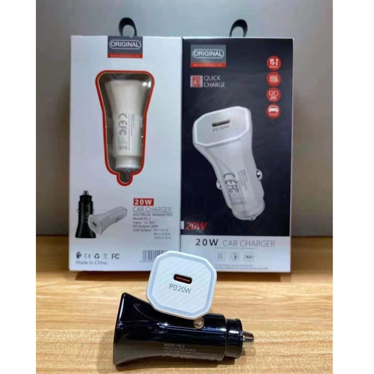 YS-2 PD 20W USB-C / Type-C Interface Car Fast Charger for iPhone Series / iPad Series(White) - Car Charger by PMC TechLife | Online Shopping South Africa | PMC TechLife