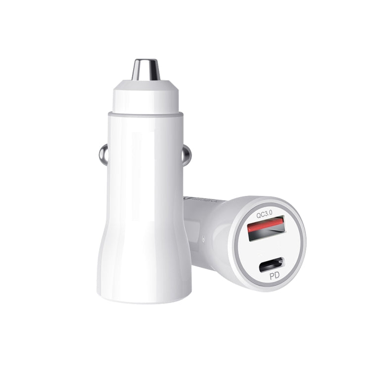 P21 Portable PD 20W + QC 3.0 18W Dual Ports Fast Car Charger(White) - Car Charger by PMC TechLife | Online Shopping South Africa | PMC TechLife