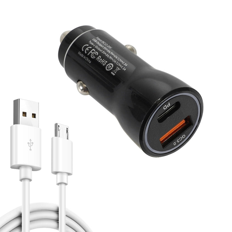 P21 Portable PD 20W + QC3.0 18W Dual Ports Fast Car Charger with USB to Micro USB Cable Kit(Black) - Car Charger by PMC TechLife | Online Shopping South Africa | PMC TechLife