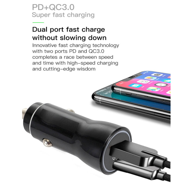 P21 Portable PD 20W + QC3.0 18W Dual Ports Fast Car Charger with USB to Micro USB Cable Kit(Black) - Car Charger by PMC TechLife | Online Shopping South Africa | PMC TechLife