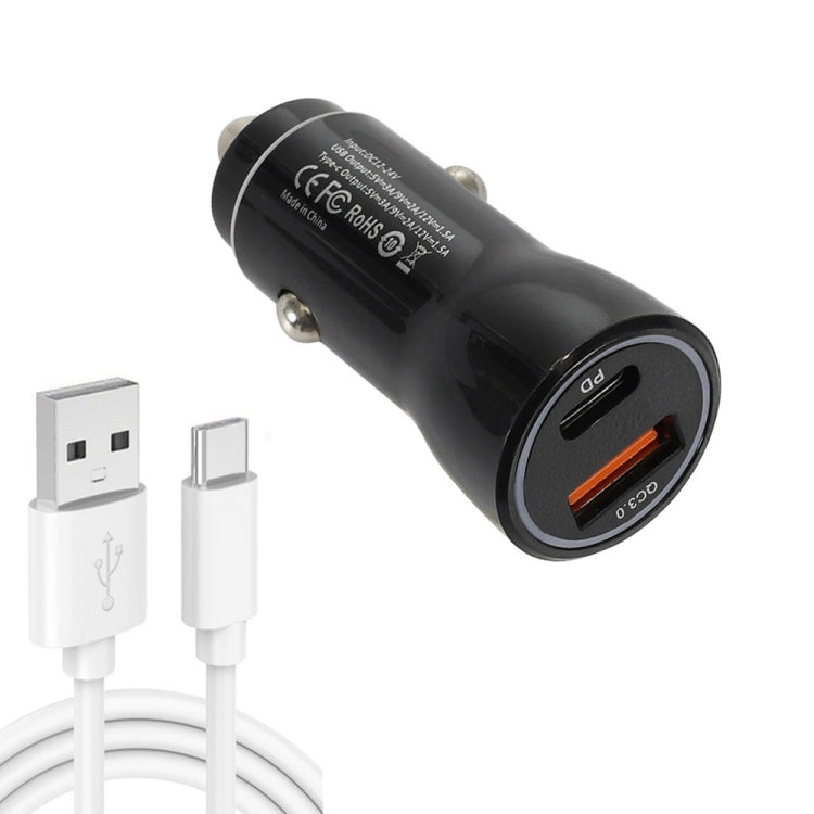 P21 Portable PD 20W + QC3.0 18W Dual Ports Fast Car Charger with USB to Type-C Cable Kit(White) - Car Charger by PMC TechLife | Online Shopping South Africa | PMC TechLife