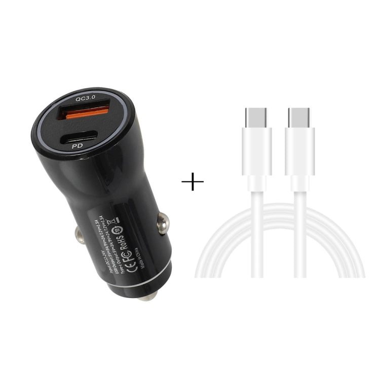 P21 PD 20W USB-C / Type-C + QC3.0 18W USB Fast Car Charger with USB-C / Type-C to USB-C / Type-C Data Cable Set(Black) - Car Charger by PMC TechLife | Online Shopping South Africa | PMC TechLife