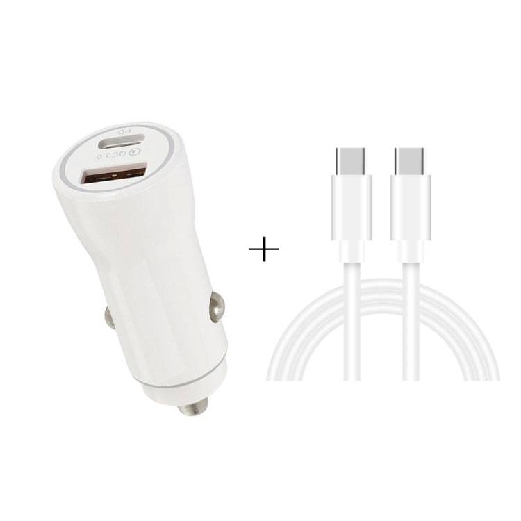 P21 PD 20W USB-C / Type-C + QC3.0 18W USB Fast Car Charger with USB-C / Type-C to USB-C / Type-C Data Cable Set(White) - Car Charger by PMC TechLife | Online Shopping South Africa | PMC TechLife