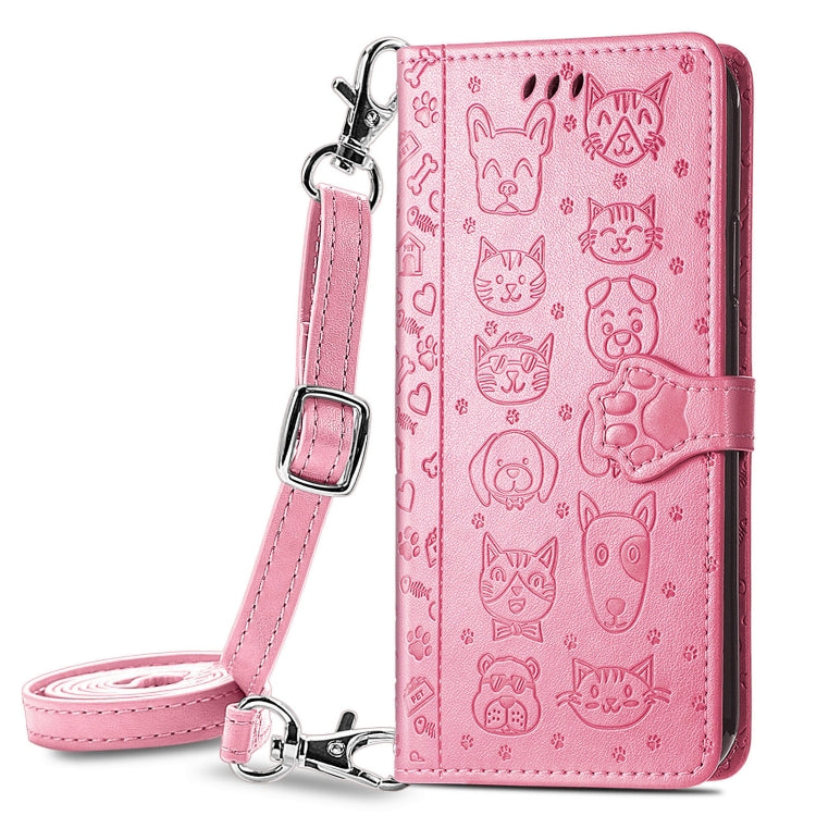For Samsung Galaxy A52 5G/4G Cute Cat and Dog Embossed Horizontal Flip Leather Case with Holder & Card Slots & Wallet & Crossbody Lanyard & Card Cover(Pink) - Galaxy Phone Cases by PMC TechLife | Online Shopping South Africa | PMC TechLife