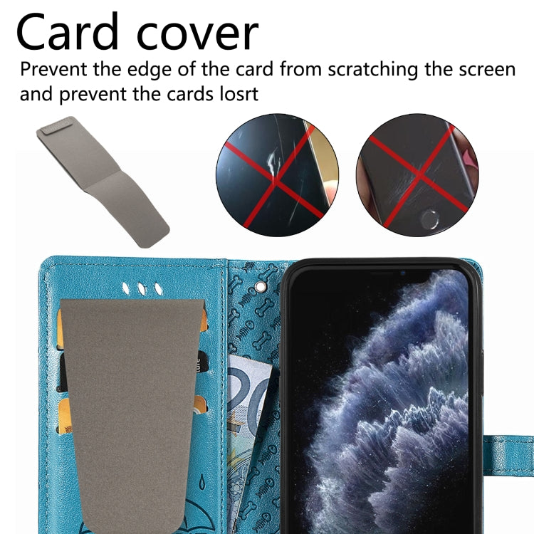 For Samsung Galaxy A52 5G/4G Cute Cat and Dog Embossed Horizontal Flip Leather Case with Holder & Card Slots & Wallet & Crossbody Lanyard & Card Cover(Gold) - Galaxy Phone Cases by PMC TechLife | Online Shopping South Africa | PMC TechLife