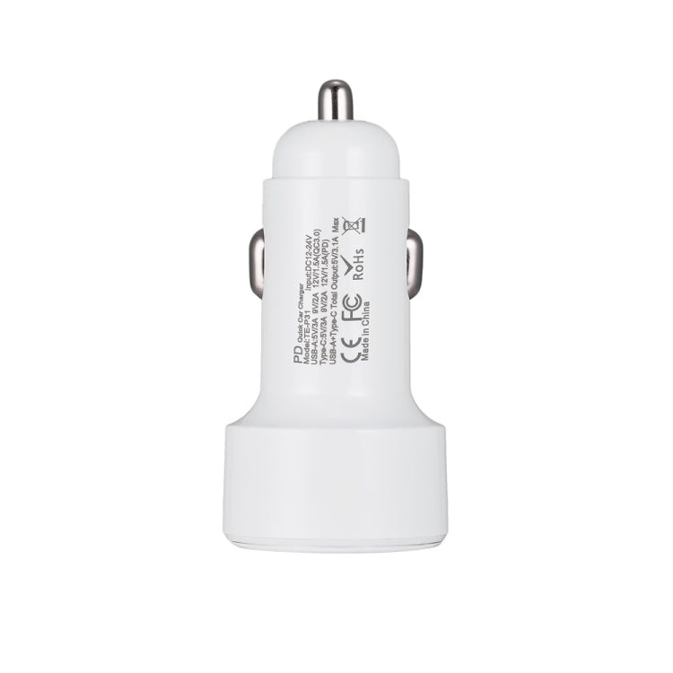 TE-P31 PD 20W USB-C / Type-C + QC3.0 18W USB Fast Car Charger(White) - Car Charger by PMC TechLife | Online Shopping South Africa | PMC TechLife