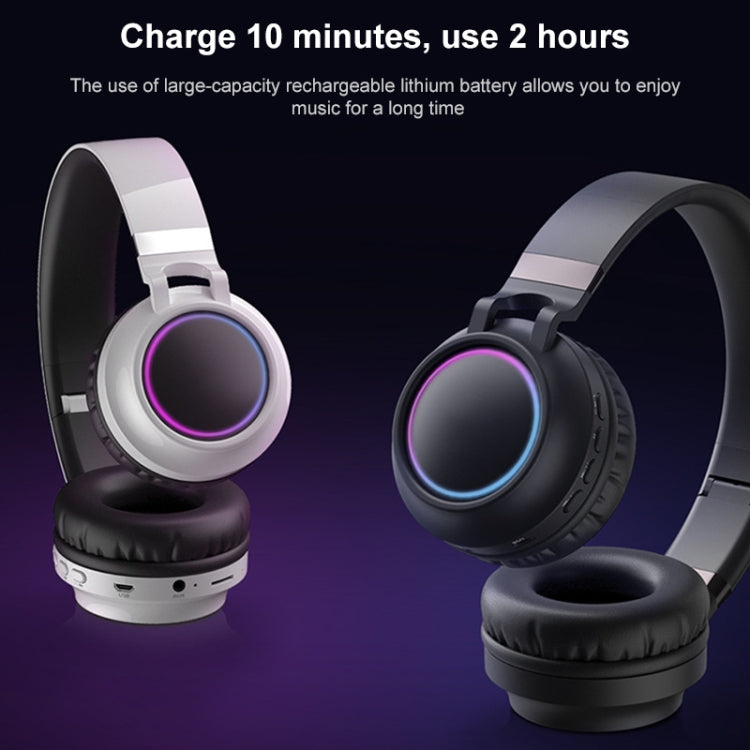 BD01 Colorful LED Bluetooth 5.0 Headphones Foldable Wireless HiFi Stereo Headset with Mic, Support TF Card / 3.5mm AUX(Black) - Headset & Headphone by PMC TechLife | Online Shopping South Africa | PMC TechLife