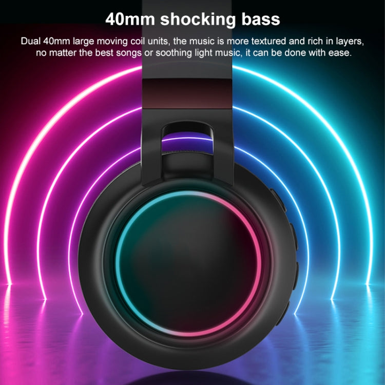 BD01 Colorful LED Bluetooth 5.0 Headphones Foldable Wireless HiFi Stereo Headset with Mic, Support TF Card / 3.5mm AUX(Black) - Headset & Headphone by PMC TechLife | Online Shopping South Africa | PMC TechLife