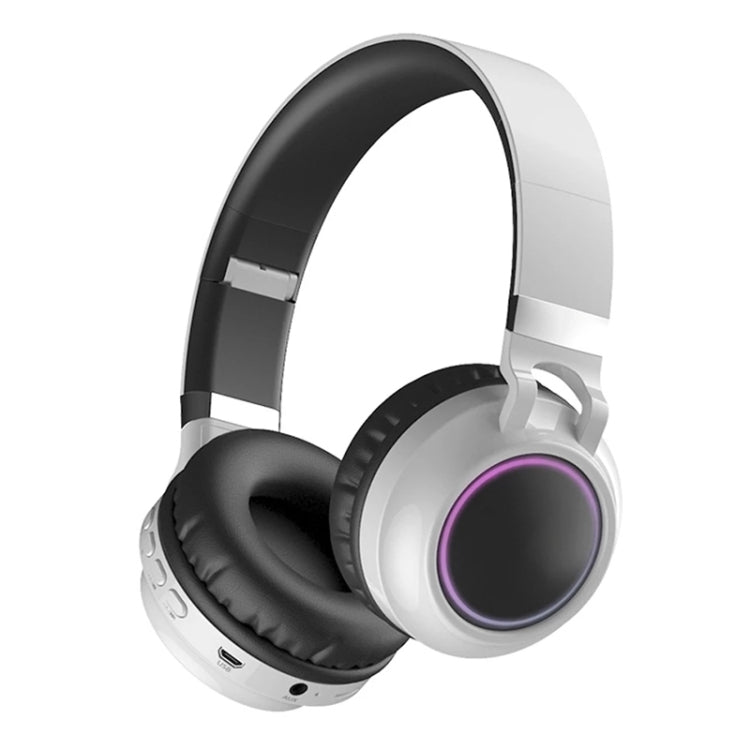 BD01 Colorful LED Bluetooth 5.0 Headphones Foldable Wireless HiFi Stereo Headset with Mic, Support TF Card / 3.5mm AUX(White) - Headset & Headphone by PMC TechLife | Online Shopping South Africa | PMC TechLife