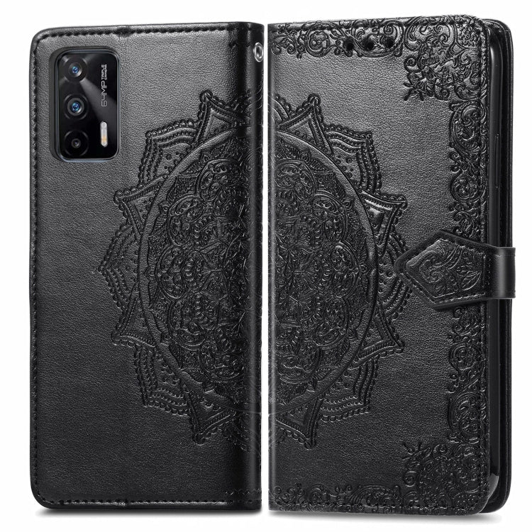 For OPPO Realme GT 5G / Realme Q3 Pro 5G Mandala Flower Embossed Horizontal Flip Leather Case with Holder & Three Card Slots & Wallet & Lanyard(Black) - free shipping - PMC TechLife - Order now!