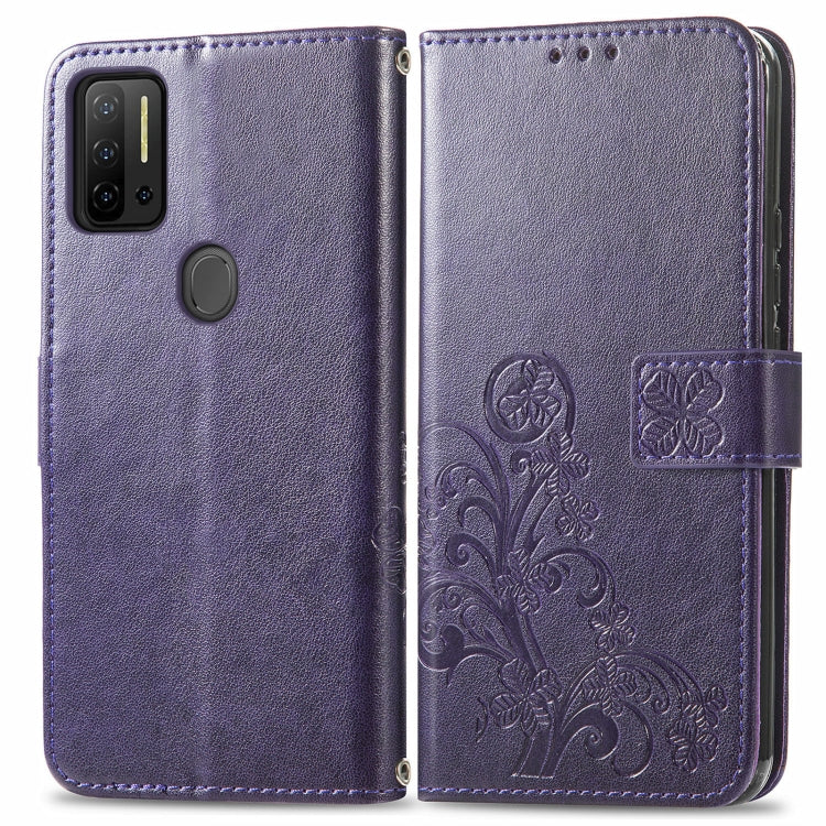 For Ulefone Note 11 Plus Four-leaf Clasp Embossed Buckle Mobile Phone Protection Leather Case with Lanyard & Card Slot & Wallet & Bracket Function(Purple) - free shipping - PMC TechLife - Order now!