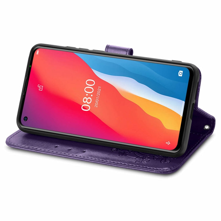 For Ulefone Note 11 Plus Four-leaf Clasp Embossed Buckle Mobile Phone Protection Leather Case with Lanyard & Card Slot & Wallet & Bracket Function(Purple) - free shipping - PMC TechLife - Order now!