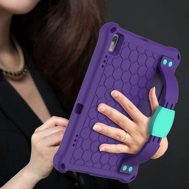 For Lenovo Tab M10 TB-X505X/F Honeycomb Design EVA + PC Material Four Corner Anti Falling Flat Protective Shell with Strap(Purple+Aqua) - free shipping - PMC TechLife - Order now!