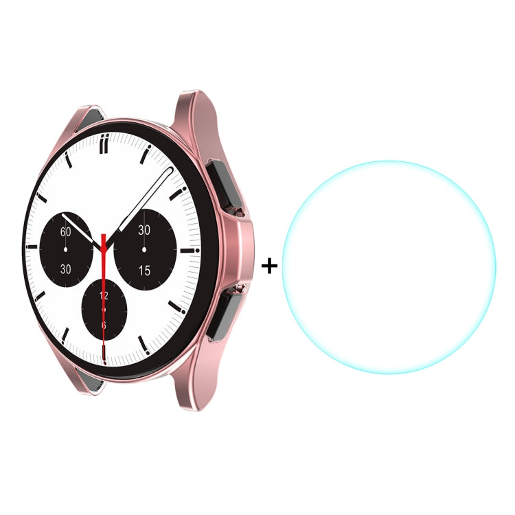 For Samsung Galaxy Watch4 Classic 46mm ENKAY Hat-Prince Full Coverage Electroplate Soft Case TPU HD Clear Cover + Tempered Glass Protector(Pink) - Watch Cases by ENKAY | Online Shopping South Africa | PMC TechLife | Buy Now Pay Later Mobicred